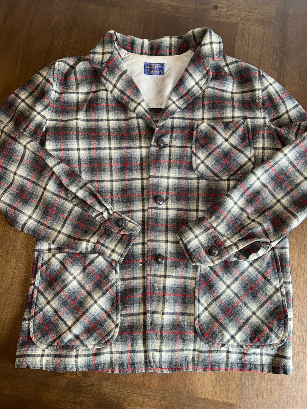 Vintage Pendleton Plaid Wool Field Jacket in Gray, Cream & Red chore jacket